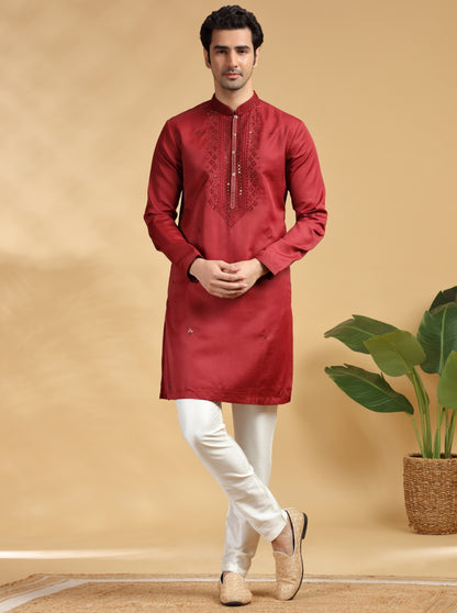 Red Embroidered Kurta Pajama | TULA