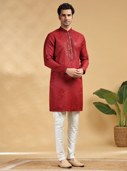 Red Embroidered Kurta Pajama | TULA