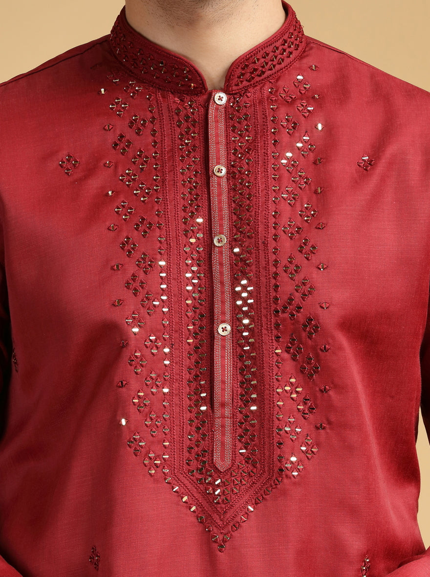 Red Embroidered Kurta Pajama | TULA