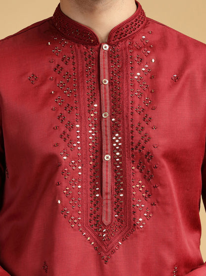 Red Embroidered Kurta Pajama | TULA