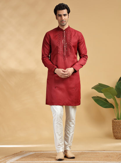 Red Embroidered Kurta Pajama | TULA