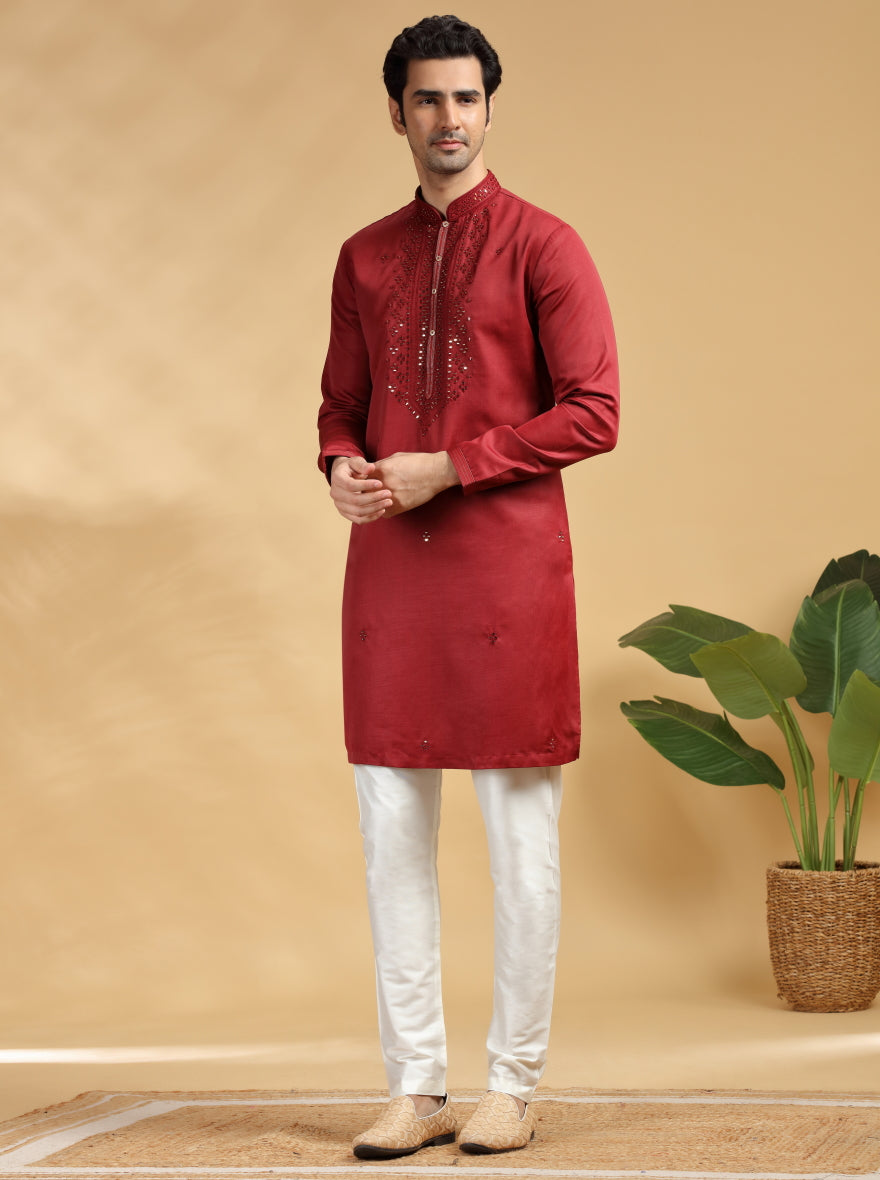 Red Embroidered Kurta Pajama | TULA
