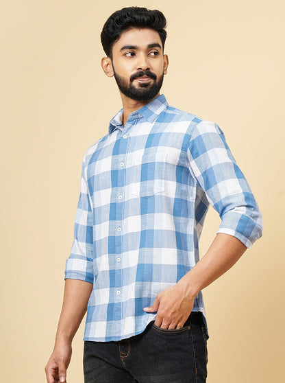 Blue Checked Slim Fit Casual Shirt | Greenfibre