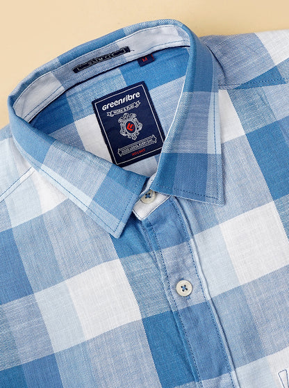 Blue Checked Slim Fit Casual Shirt | Greenfibre