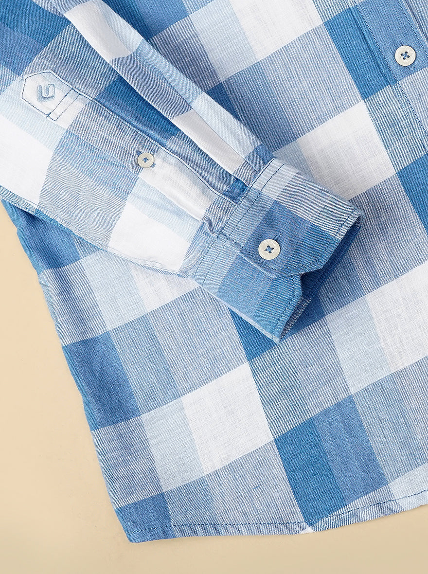 Blue Checked Slim Fit Casual Shirt | Greenfibre