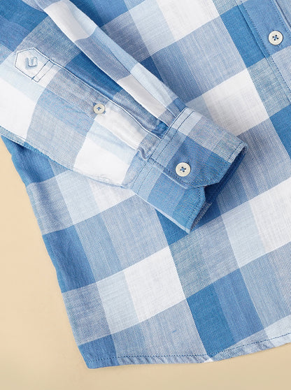 Blue Checked Slim Fit Casual Shirt | Greenfibre