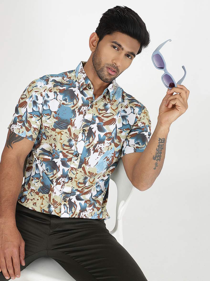 Multicolor Printed Slim Fit Casual Shirt | JadeBlue