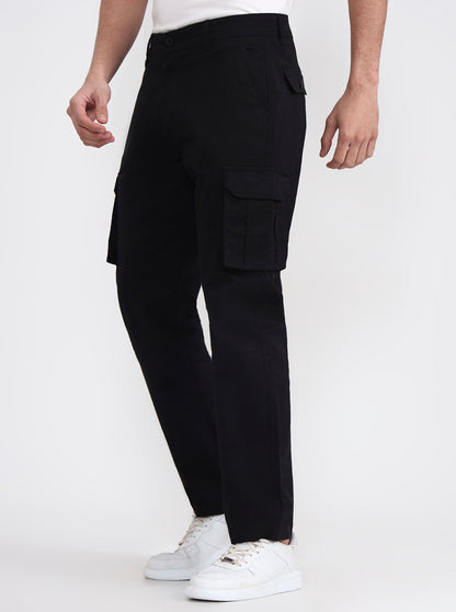 Black Solid Slim Fit Cargo Pant | Greenfibre
