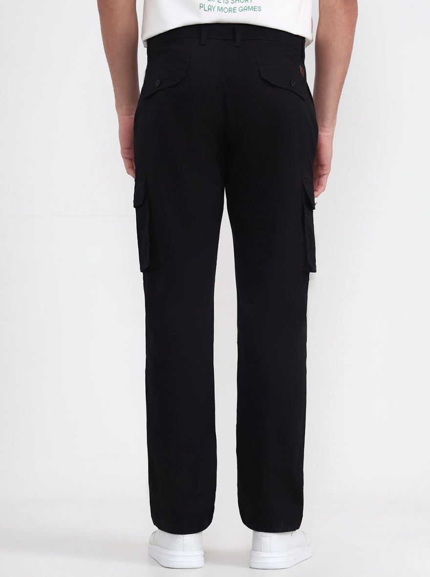Black Solid Slim Fit Cargo Pant | Greenfibre