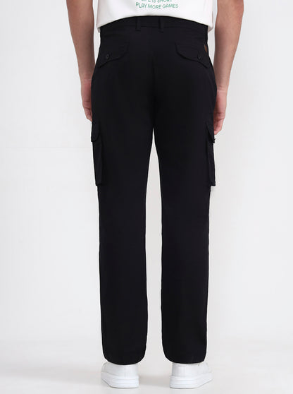 Black Solid Slim Fit Cargo Pant | Greenfibre