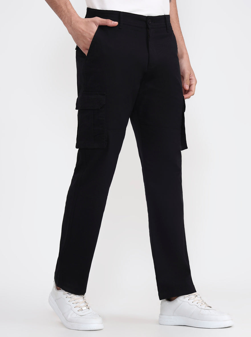 Black Solid Slim Fit Cargo Pant | Greenfibre