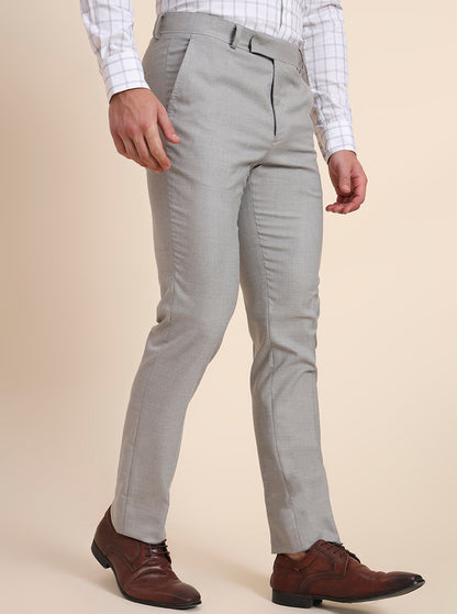Grey Solid Slim Fit Formal Trouser | Greenfibre