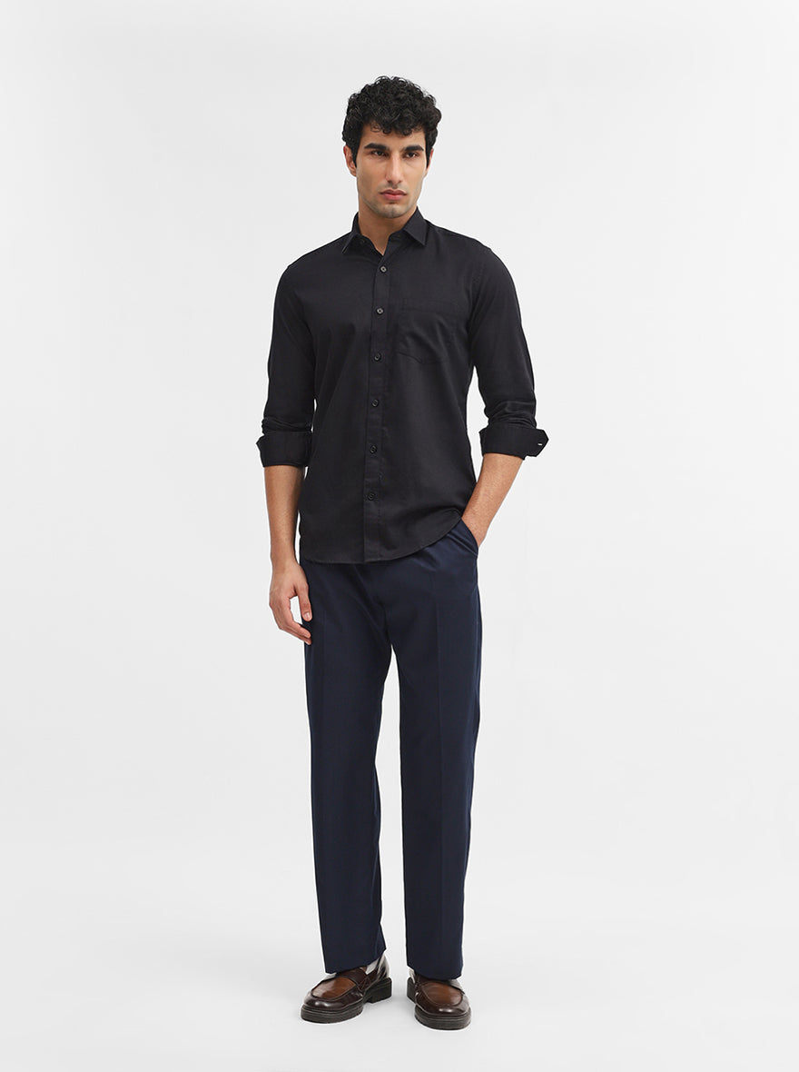 Black Solid Smart Fit Semi Casual Shirt | JadeBlue