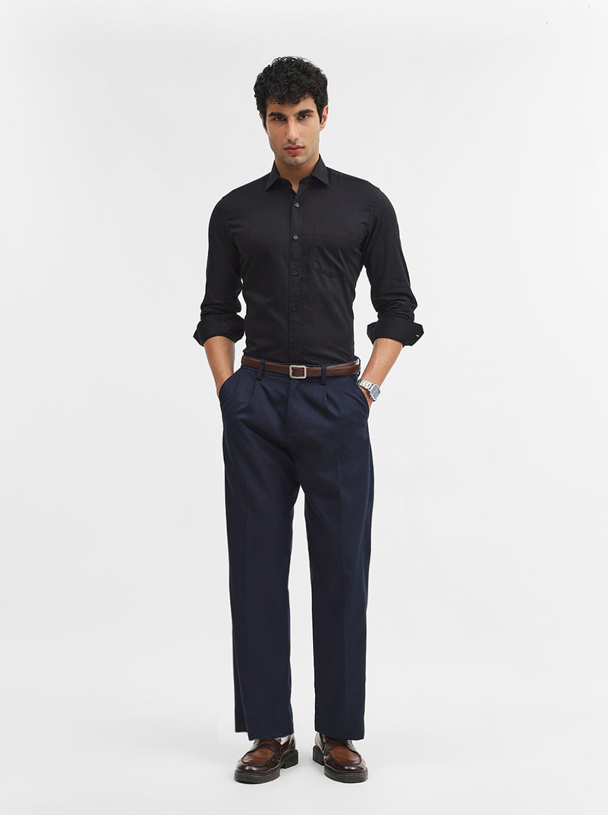 Black Solid Smart Fit Semi Casual Shirt | JadeBlue