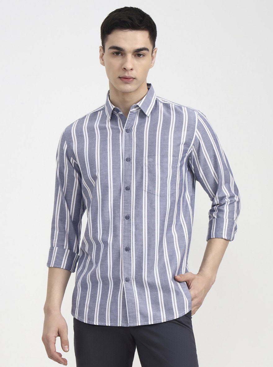 Blue Striped Slim Fit Casual Shirt | JadeBlue