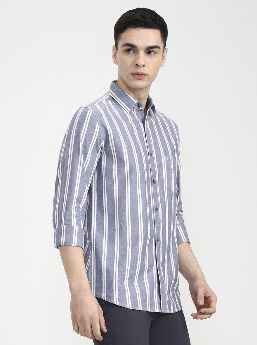 Blue Striped Slim Fit Casual Shirt | JadeBlue