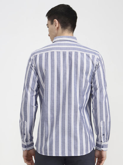 Blue Striped Slim Fit Casual Shirt | JadeBlue