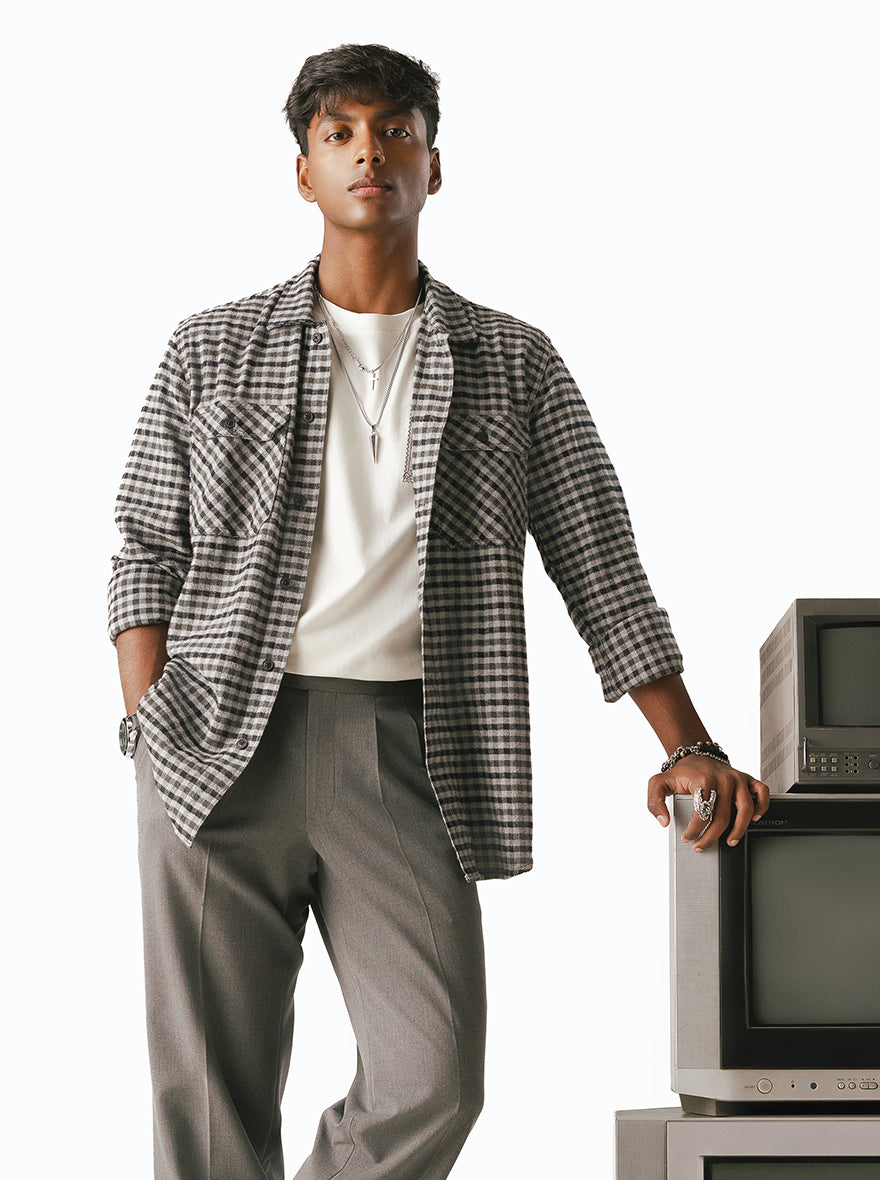 Black Checked Slim Fit Casual Shirt | JadeBlue