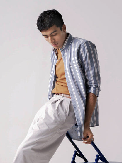 Blue Striped Slim Fit Casual Shirt | JadeBlue