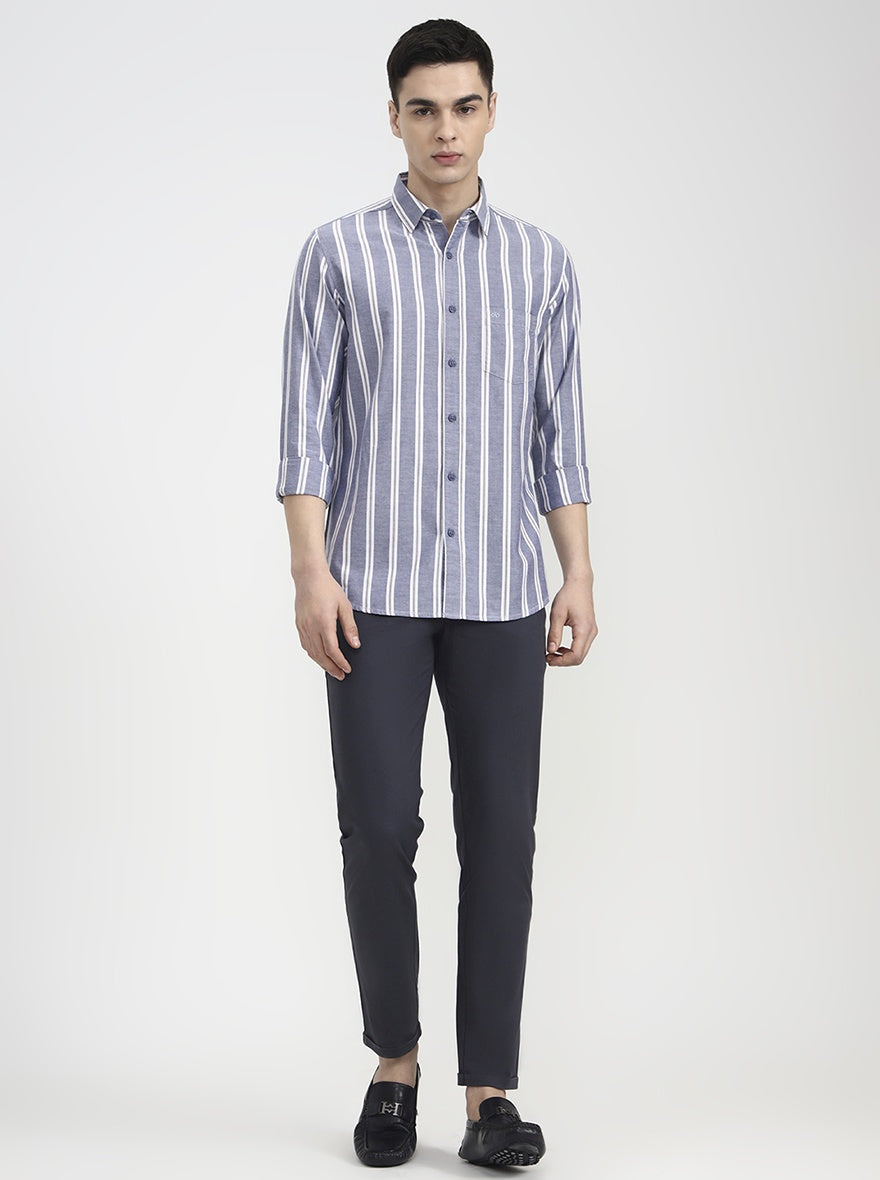 Blue Striped Slim Fit Casual Shirt | JadeBlue