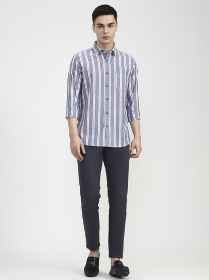 Blue Striped Slim Fit Casual Shirt | JadeBlue