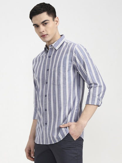 Blue Striped Slim Fit Casual Shirt | JadeBlue