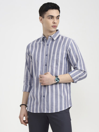 Blue Striped Slim Fit Casual Shirt | JadeBlue