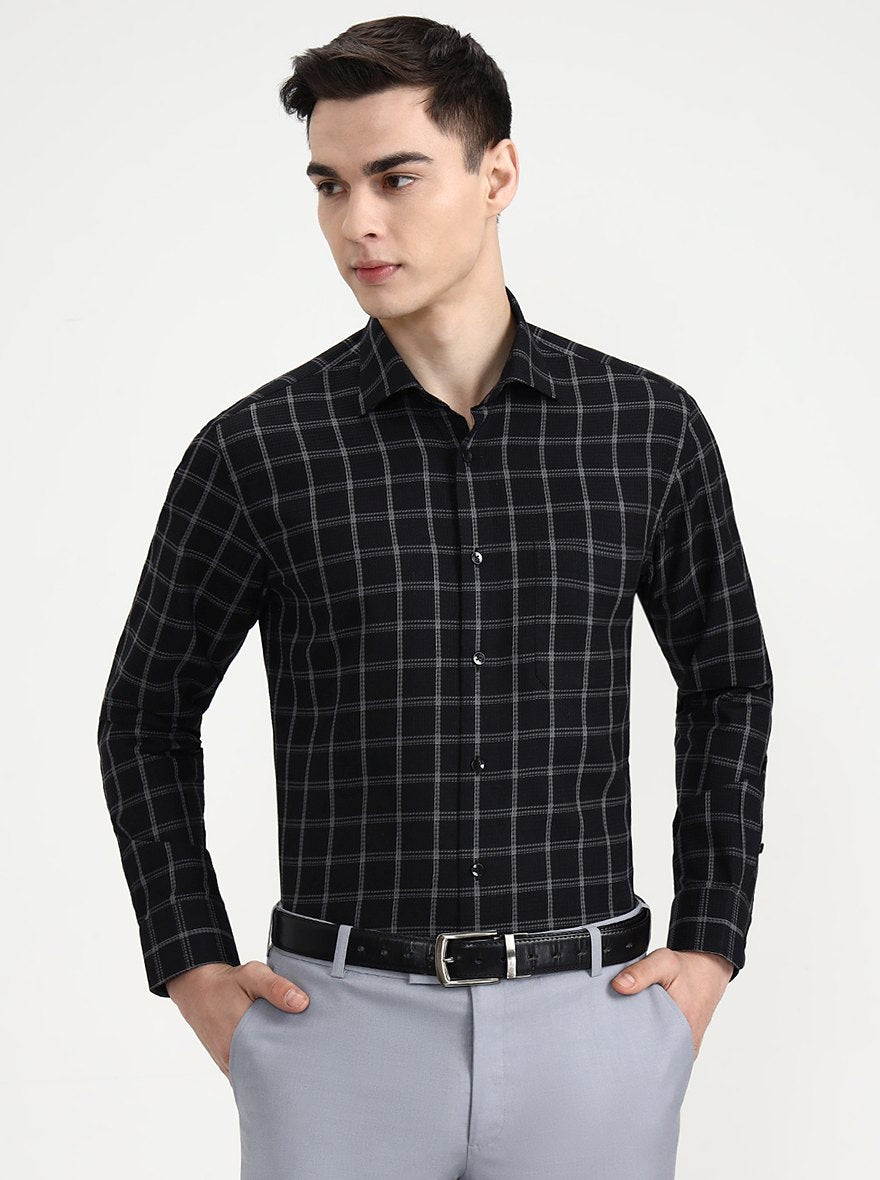 Black & Grey Checked Slim Fit Formal Shirt | Metal