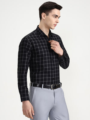 Black & Grey Checked Slim Fit Formal Shirt | Metal