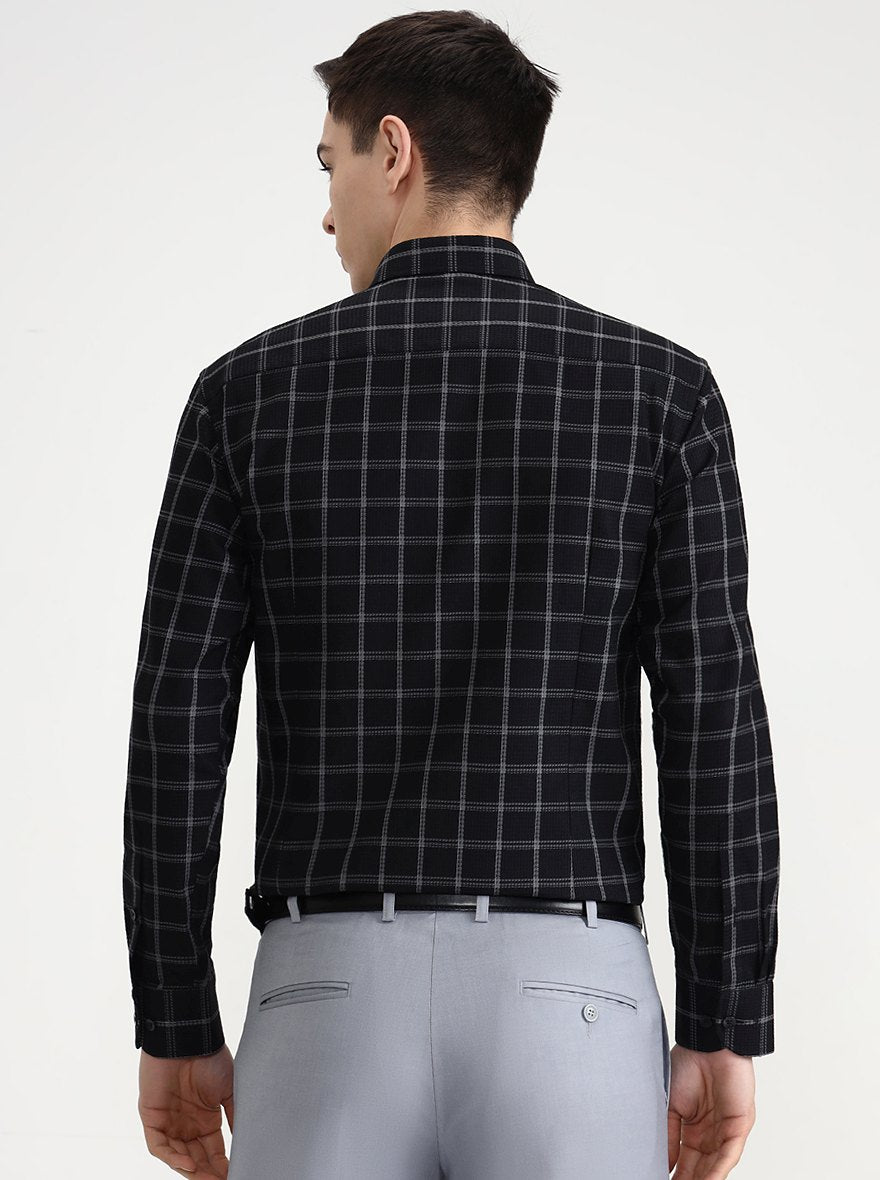 Black & Grey Checked Slim Fit Formal Shirt | Metal