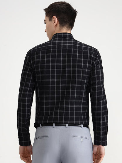 Black & Grey Checked Slim Fit Formal Shirt | Metal