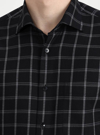 Black & Grey Checked Slim Fit Formal Shirt | Metal
