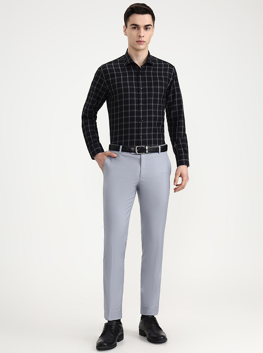 Black & Grey Checked Slim Fit Formal Shirt | Metal