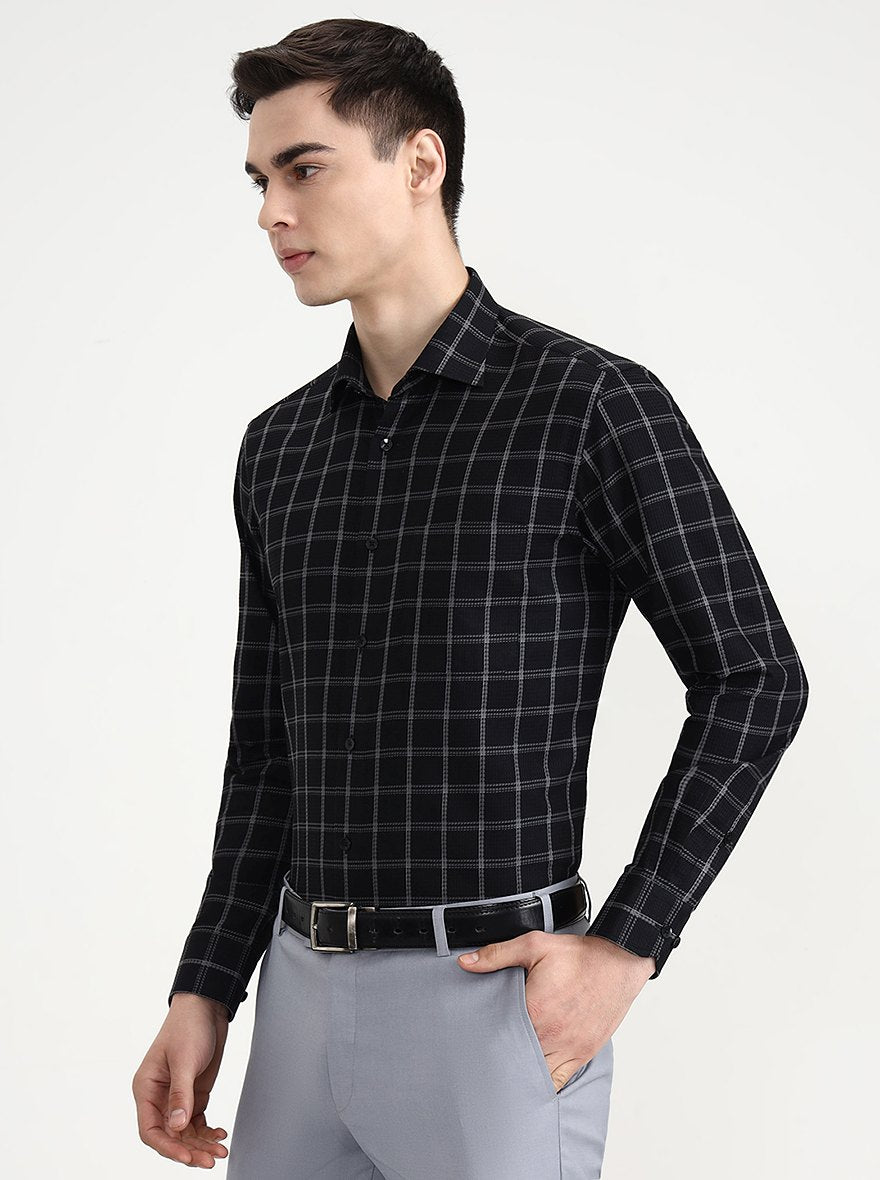 Black & Grey Checked Slim Fit Formal Shirt | Metal