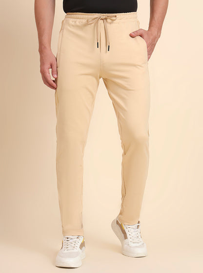 Cream Solid Slim Fit Track Pant | JadeBlue
