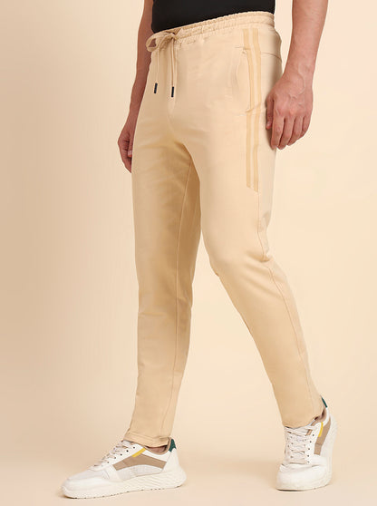 Cream Solid Slim Fit Track Pant | JadeBlue
