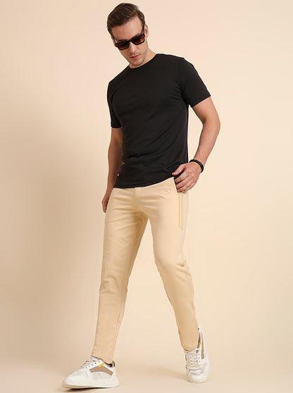 Cream Solid Slim Fit Track Pant | JadeBlue
