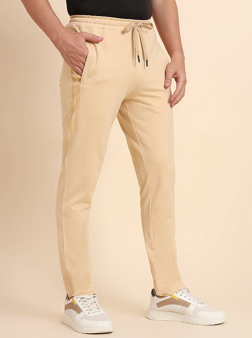 Cream Solid Slim Fit Track Pant | JadeBlue
