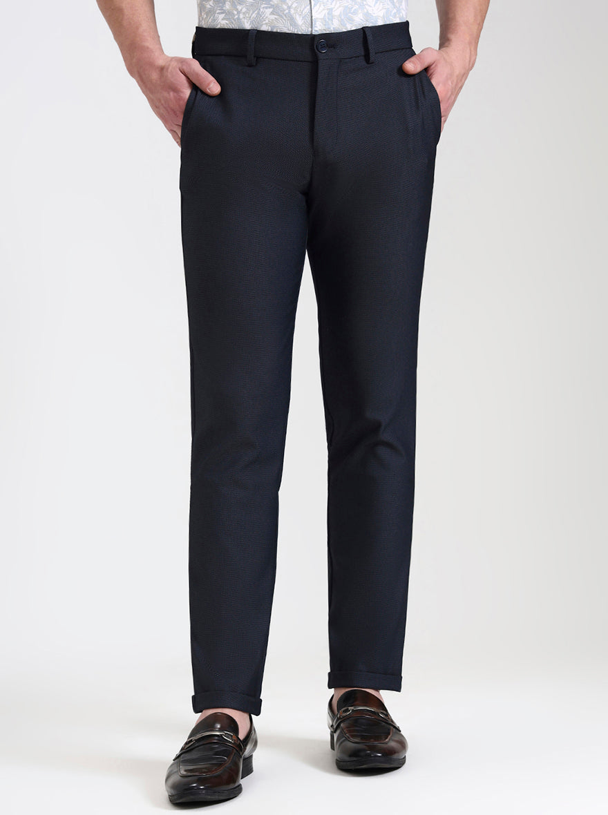 Navy Blue Solid Venice Fit Casual Trouser | JadeBlue