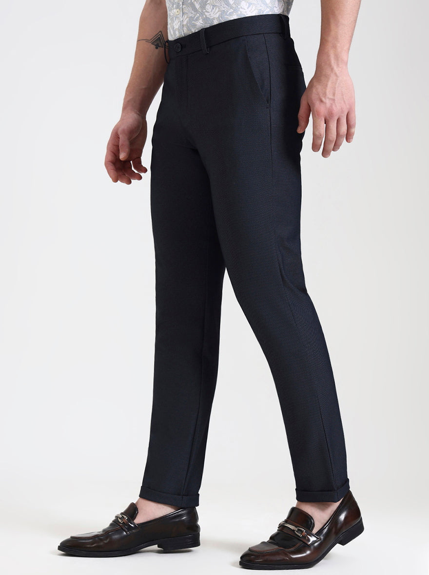 Navy Blue Solid Venice Fit Casual Trouser | JadeBlue
