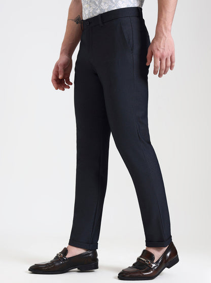 Navy Blue Solid Venice Fit Casual Trouser | JadeBlue