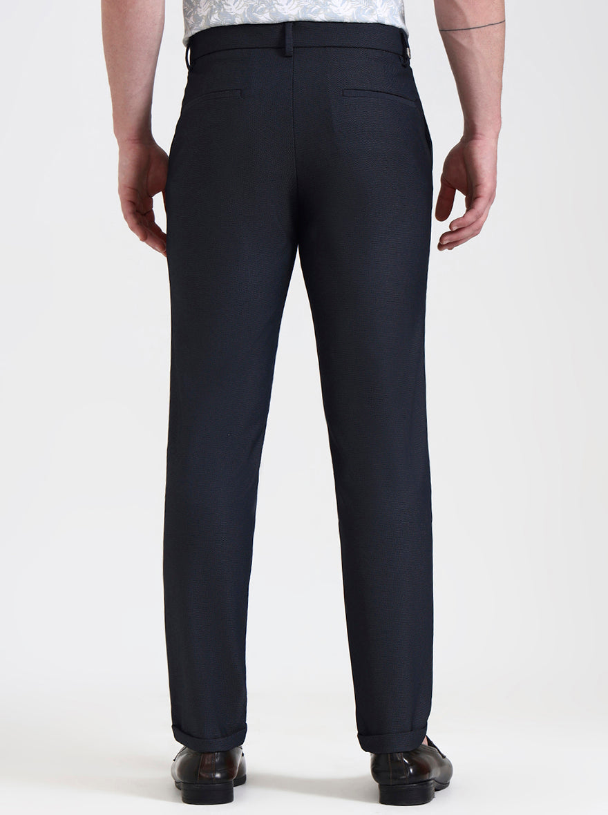 Navy Blue Solid Venice Fit Casual Trouser | JadeBlue