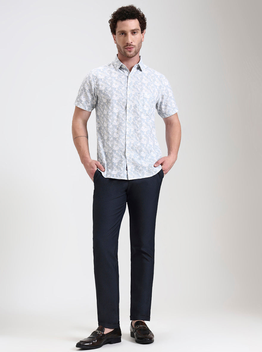 Navy Blue Solid Venice Fit Casual Trouser | JadeBlue