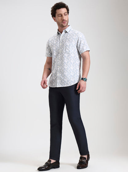 Navy Blue Solid Venice Fit Casual Trouser | JadeBlue