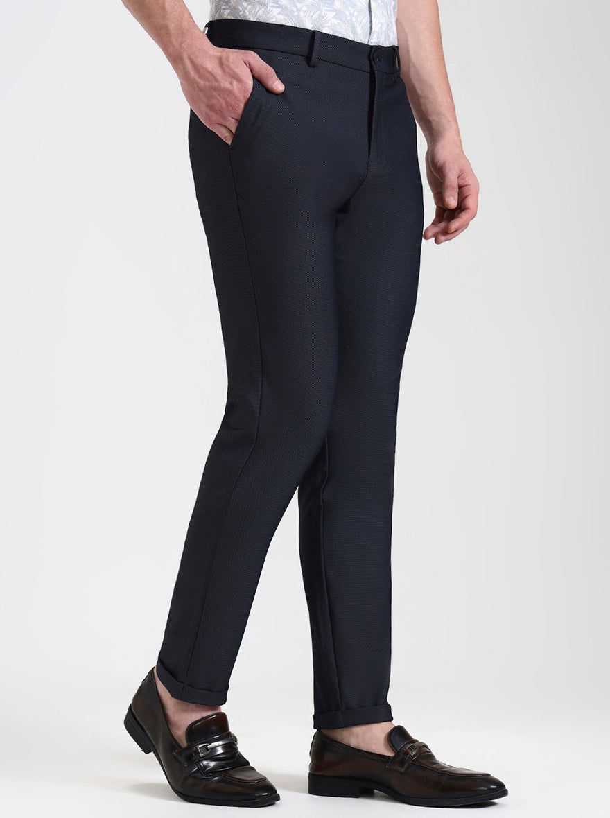 Navy Blue Solid Venice Fit Casual Trouser | JadeBlue