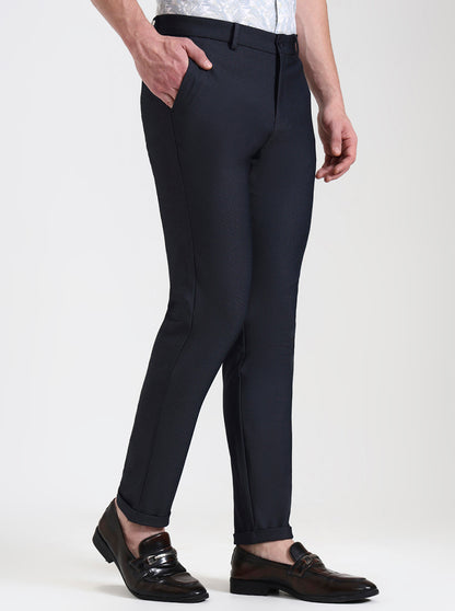 Navy Blue Solid Venice Fit Casual Trouser | JadeBlue