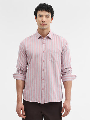 Pink Striped Slim Fit Casual Shirt | JadeBlue