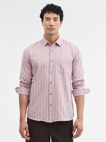 Pink Striped Slim Fit Casual Shirt | JadeBlue