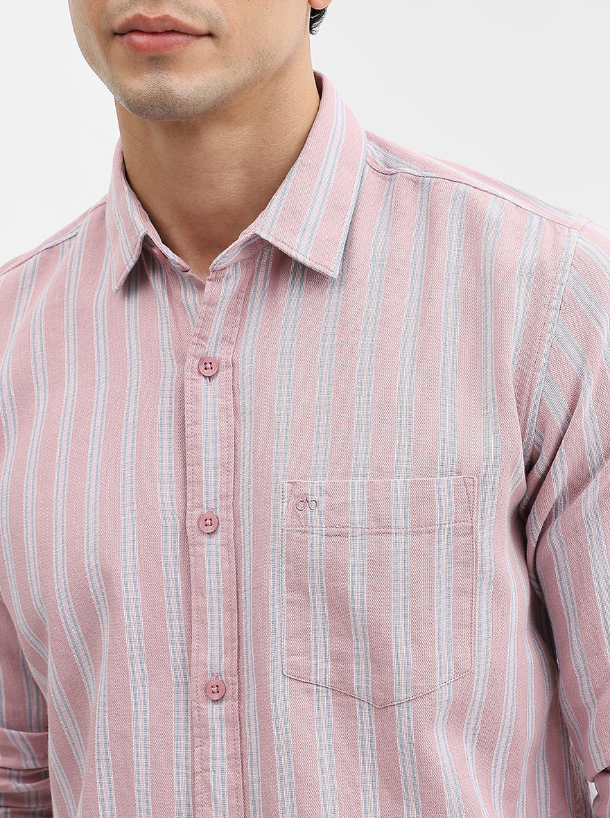 Pink Striped Slim Fit Casual Shirt | JadeBlue