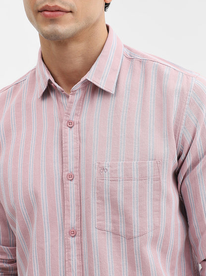 Pink Striped Slim Fit Casual Shirt | JadeBlue